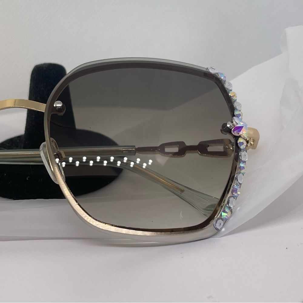 Oversized green gradient rimless rhinestone decor sunglasses - Picture 7 of 9